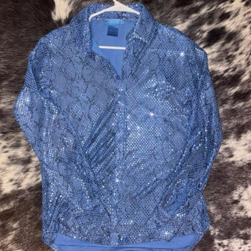 Cowgirl Tuff Blue Sequin Button Down Shirt